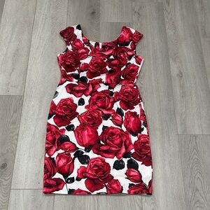 White House Black Market Red Rose Mini Dress size 8P